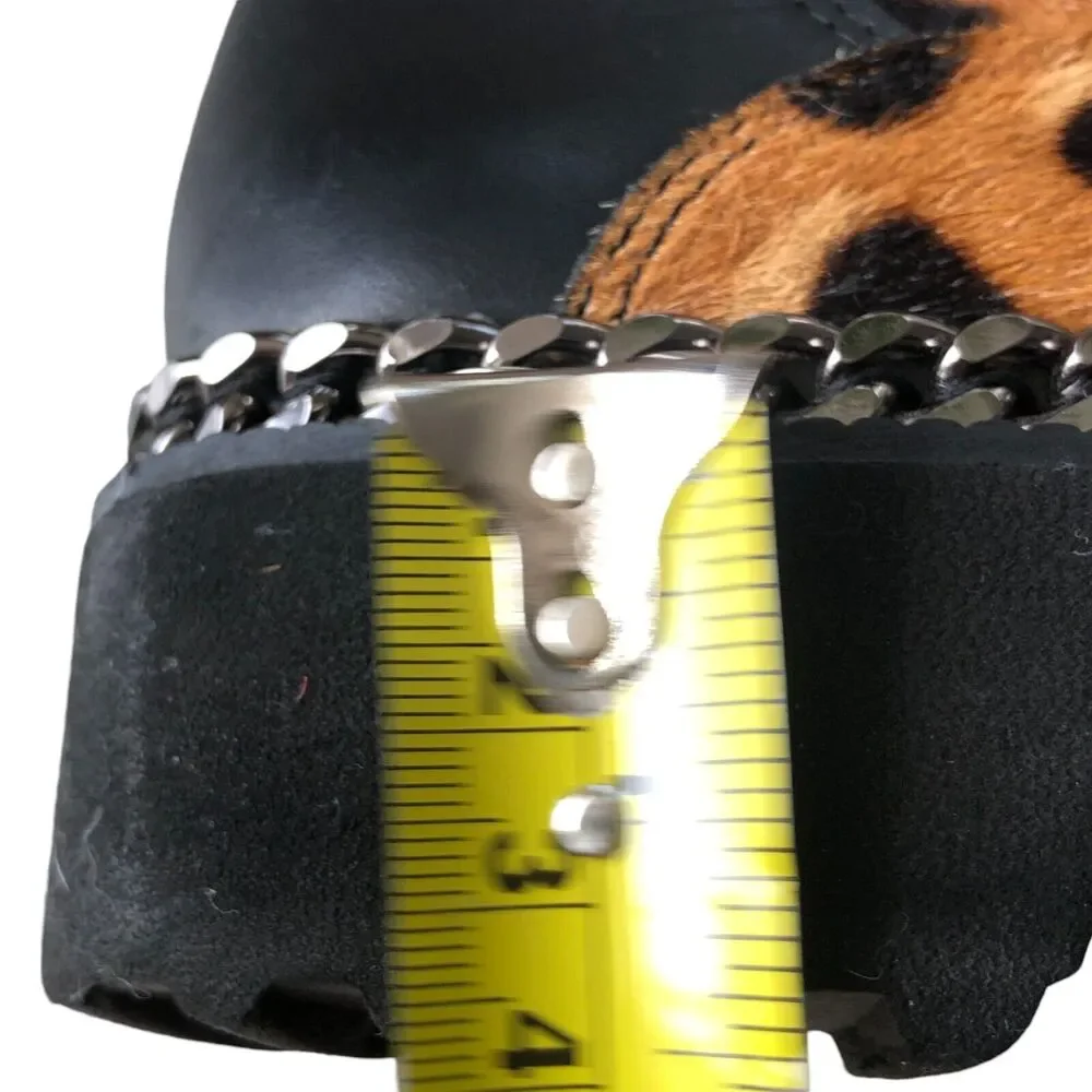 Vince Camuto Mindinta Cowhair and Leather Leopard Print Combat Ankle Boots 5.5‎